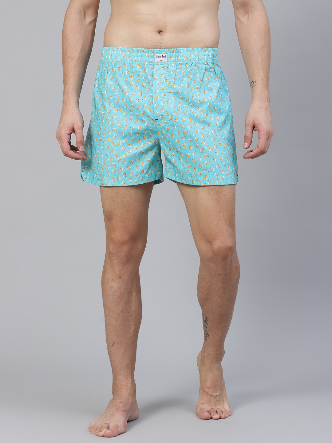 

East Ink Men Sea Green & Orange Digital Quirky Print Pure Cotton Boxers EIBXCO031