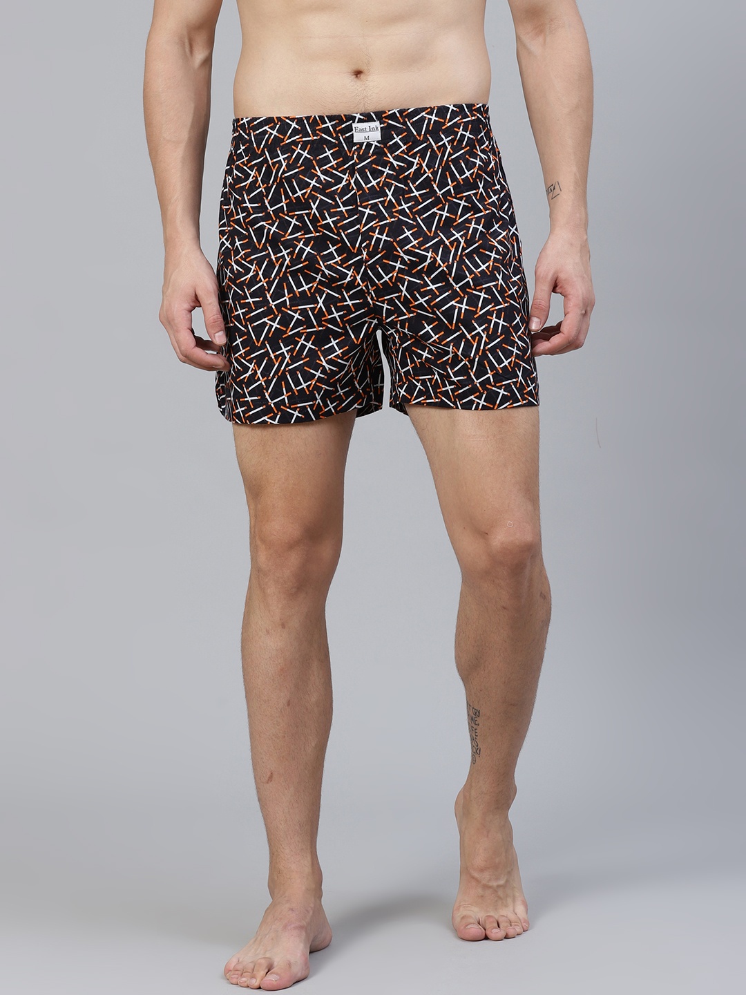 

East Ink Men Black & Orange Quirky Print Pure Cotton Boxers EIBXCO017