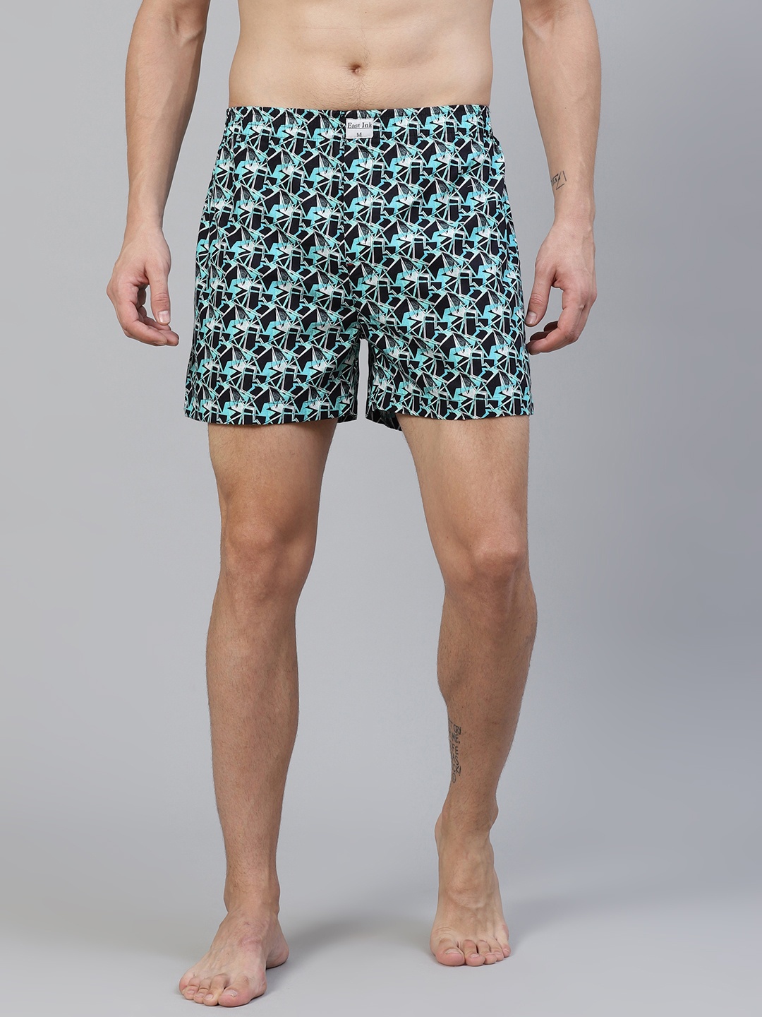 

East Ink Men Black & Green Geometric Print Pure Cotton Boxers EIBXCO016