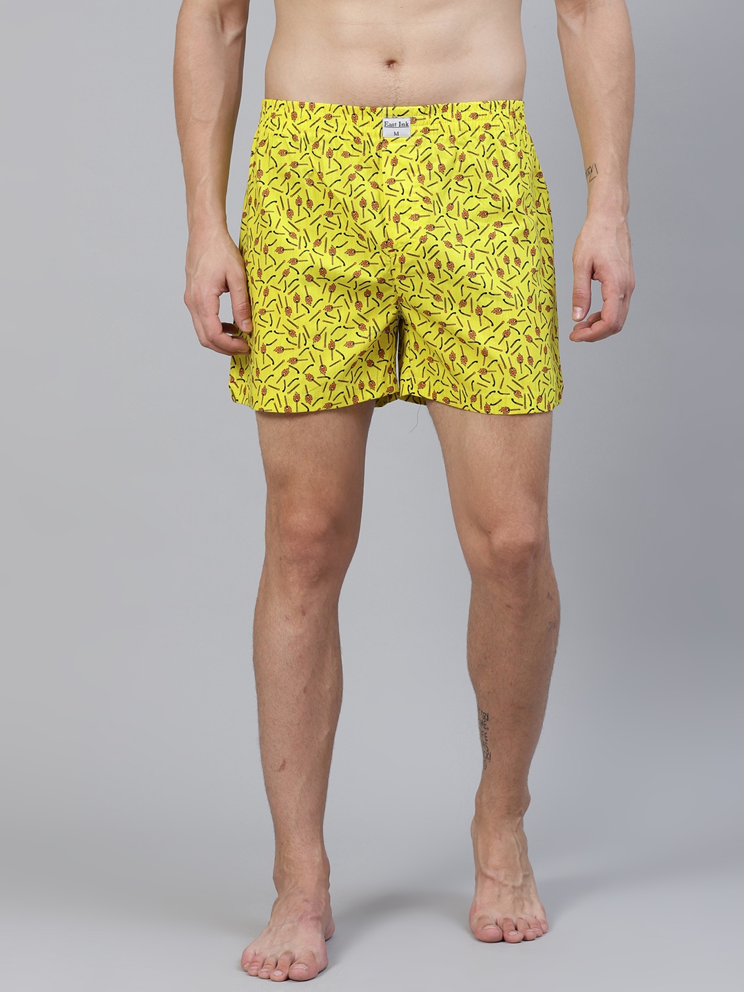 East Ink Men Yellow & Orange Quirky Print Pure Cotton Boxers EIBXCO012