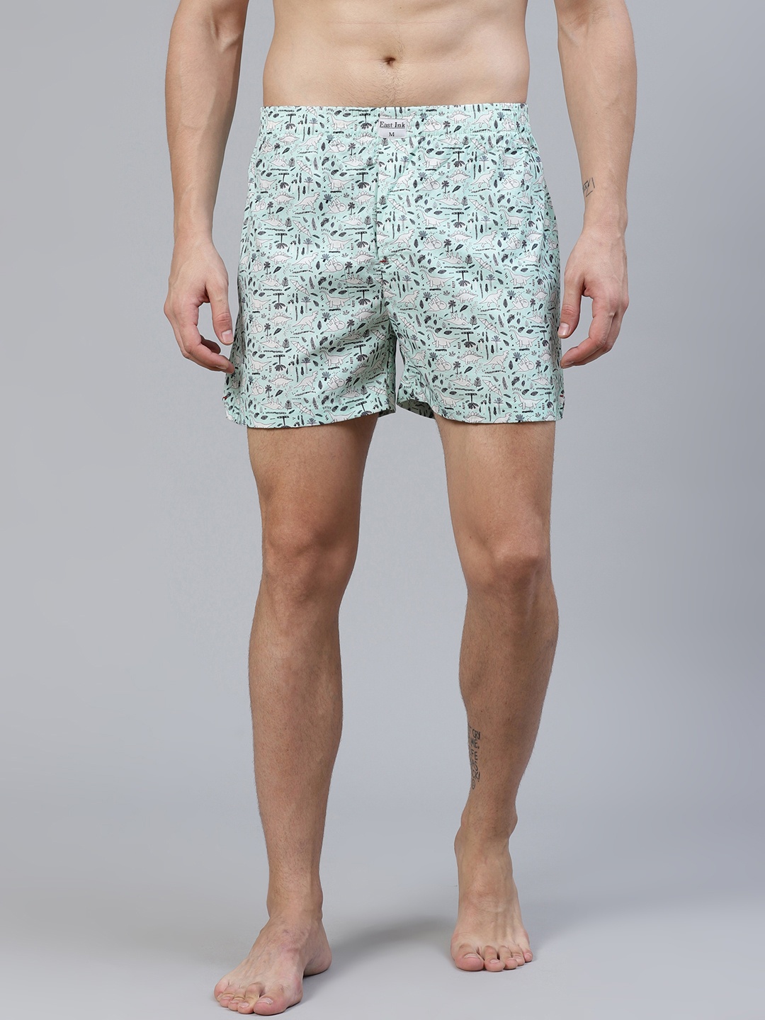 

East Ink Men Sea Green & White Quirky Print Pure Cotton Boxers EIBXCO014