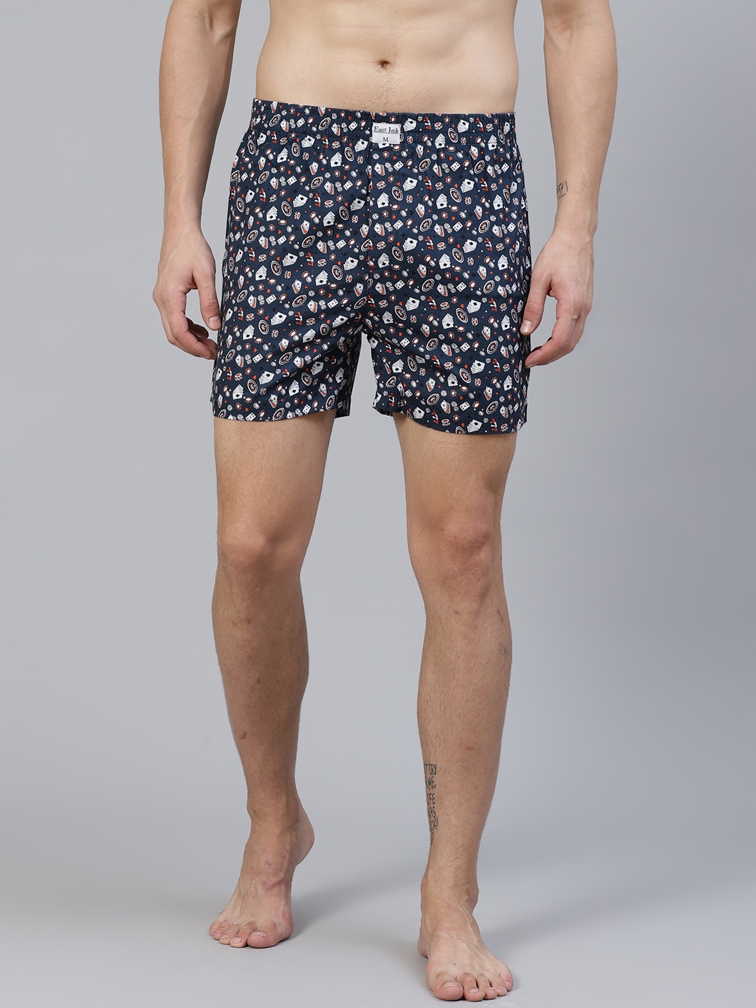 

East Ink Men Navy Blue & White Quirky Print Pure Cotton Boxers EIBXCO035