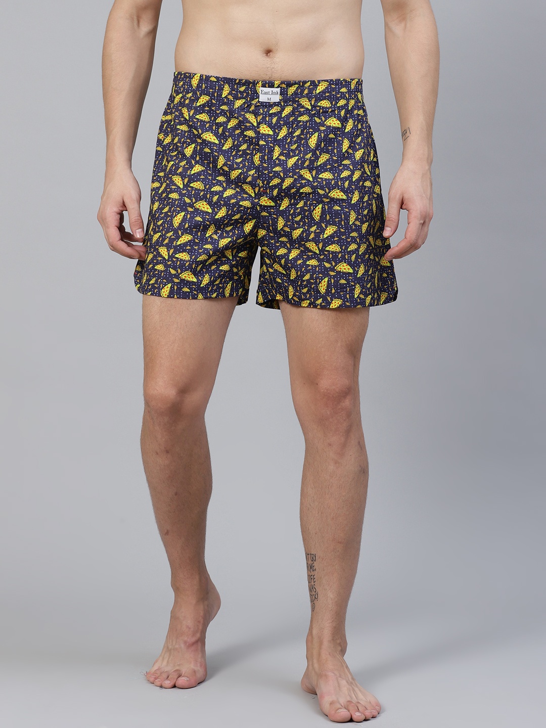 

East Ink Men Navy Blue & Yellow Printed Pure Cotton Boxers EIBXCO038