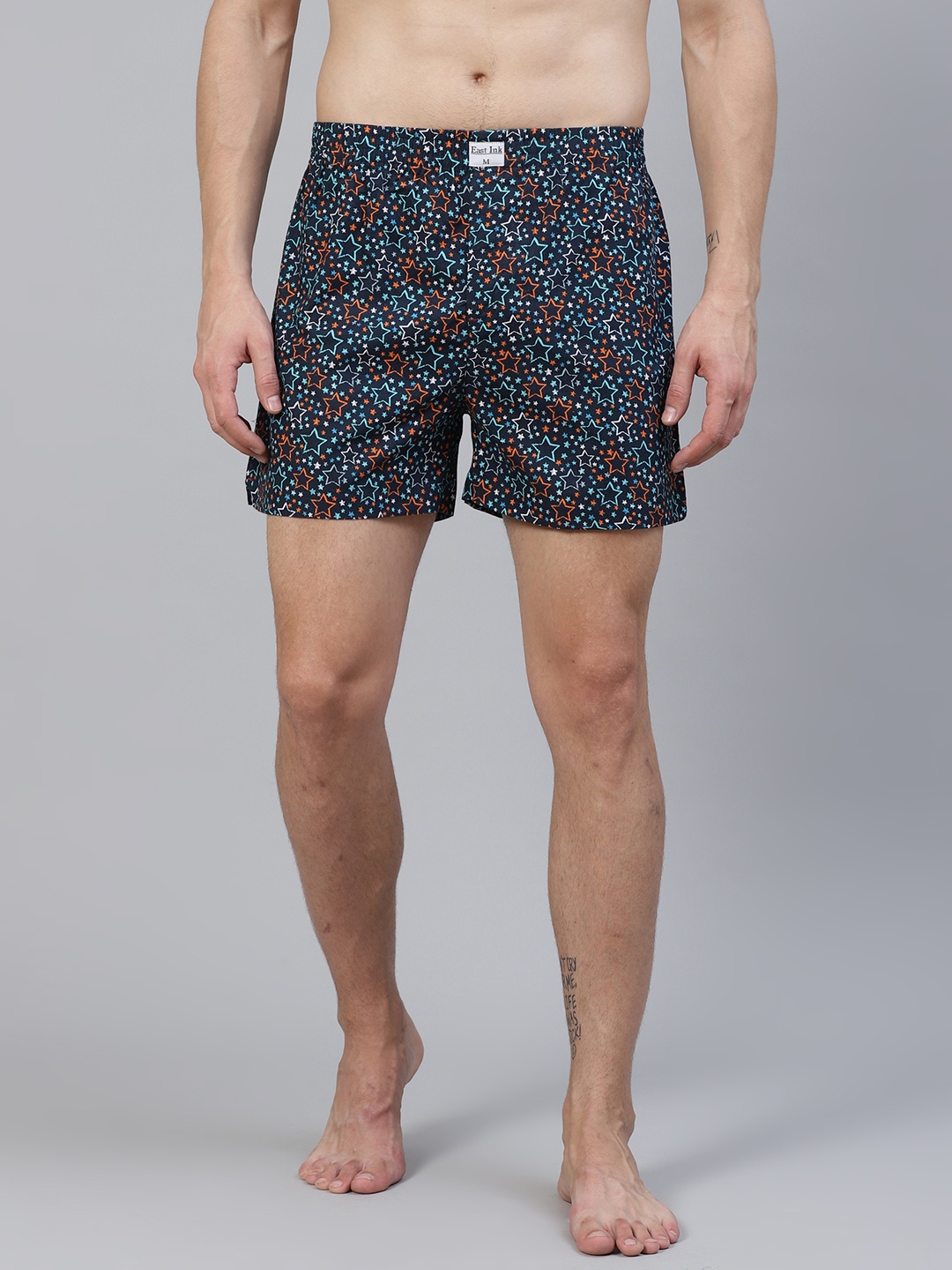 

East Ink Men Blue & Orange Star Printed Pure Cotton Boxers EIBXCO052