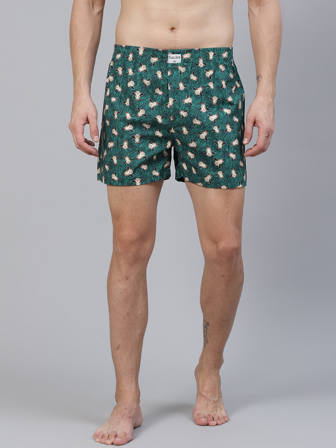 

East Ink Men Green & White Cow Printed Pure Cotton Boxers EIBXCO058