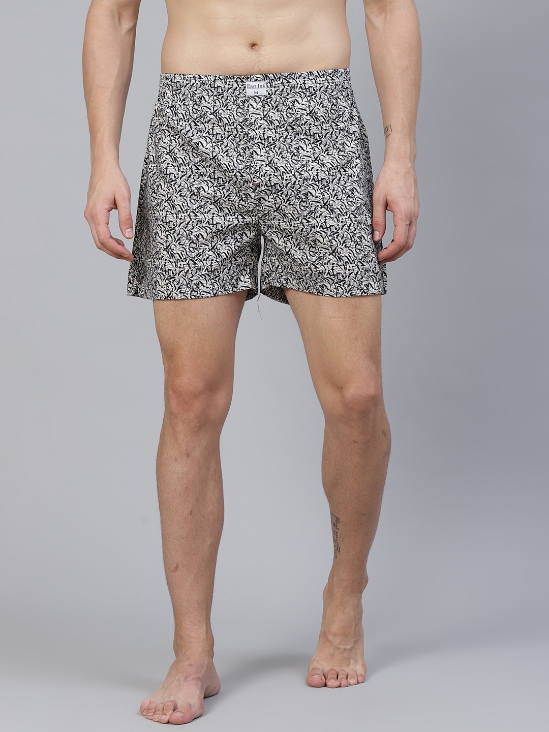 

East Ink Men Off White & Black Digital Printed Pure Cotton Boxers EIBXCO051