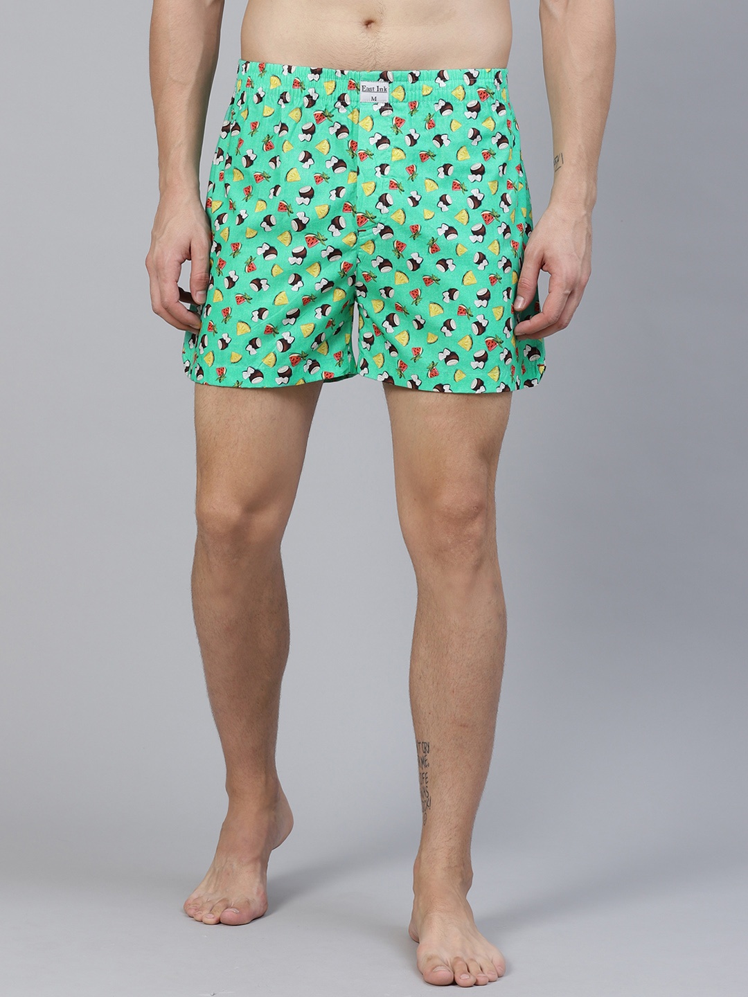 

East Ink Men Green & Yellow Quirky Digital Print Pure Cotton Boxers EIBXCO004