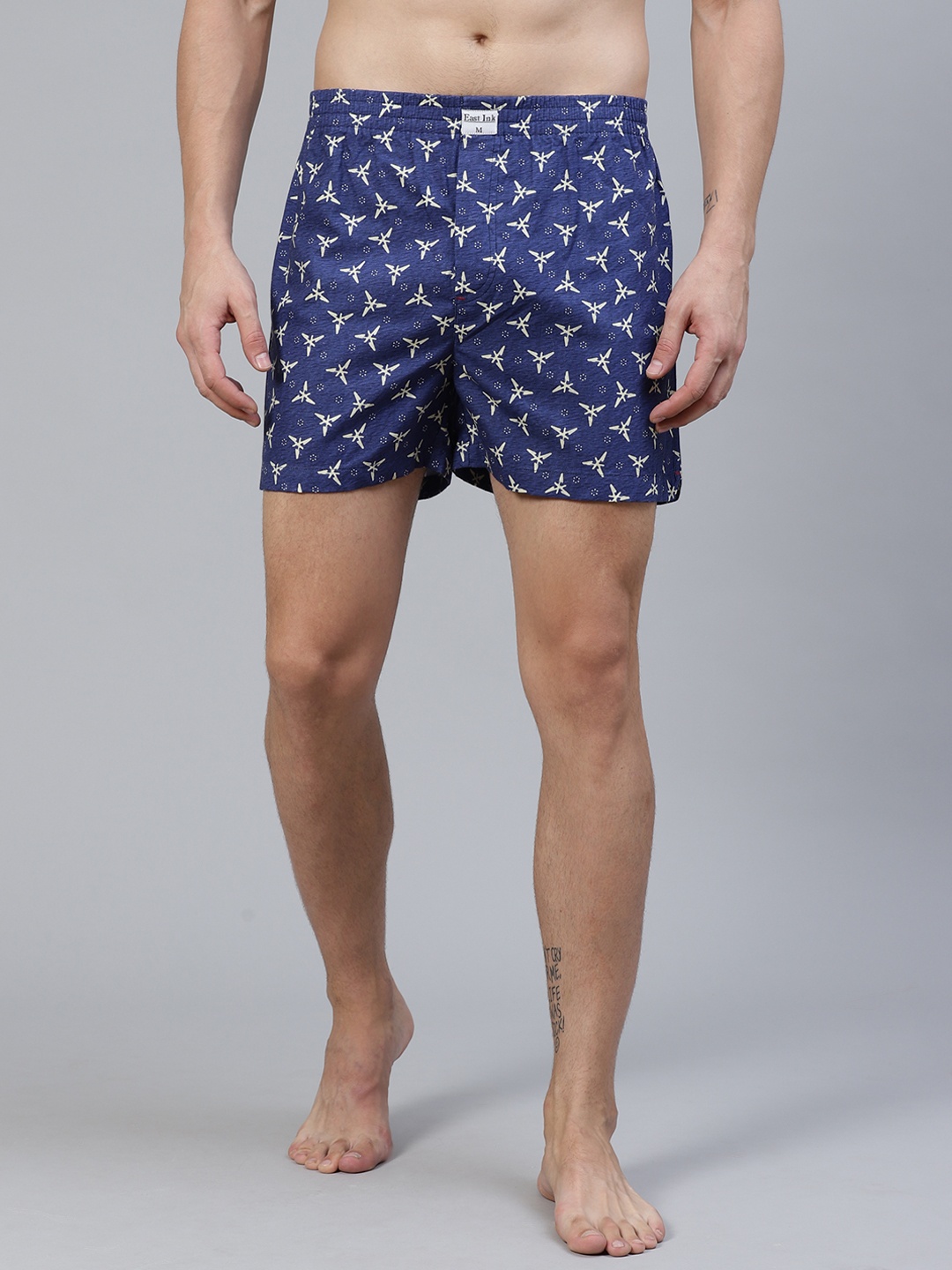 

East Ink Men Blue & Off-White Digital Print Pure Cotton Boxers EIBXCO008