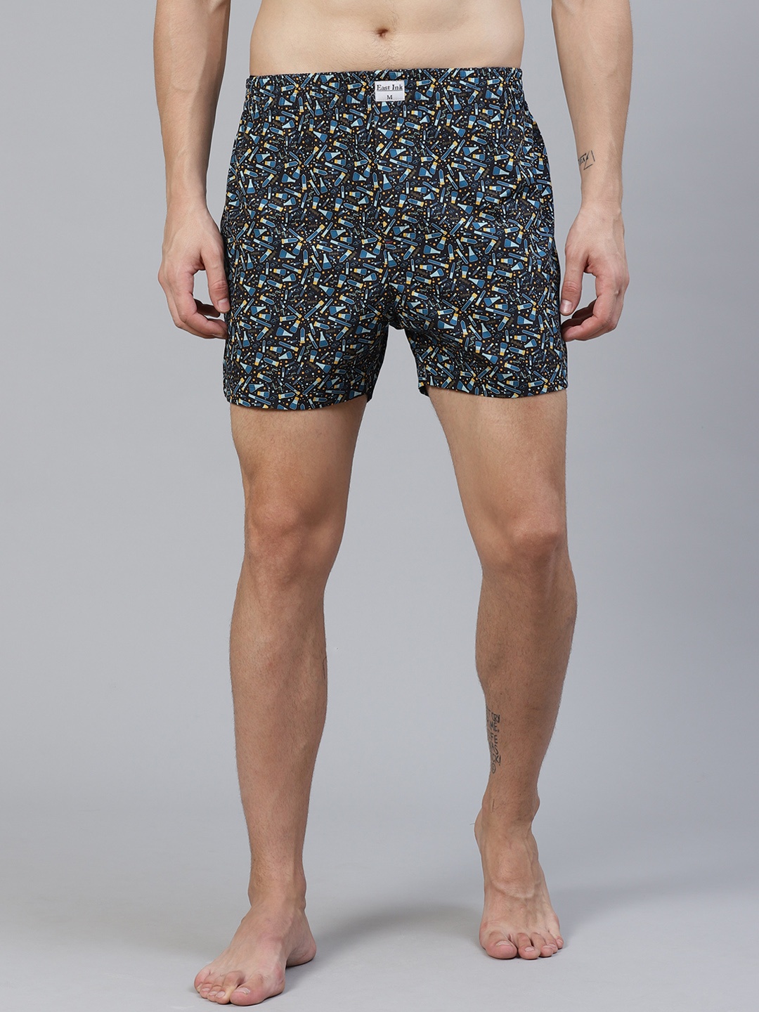

East Ink Men Black & Blue Quirky Print Pure Cotton Boxers EIBXCO027