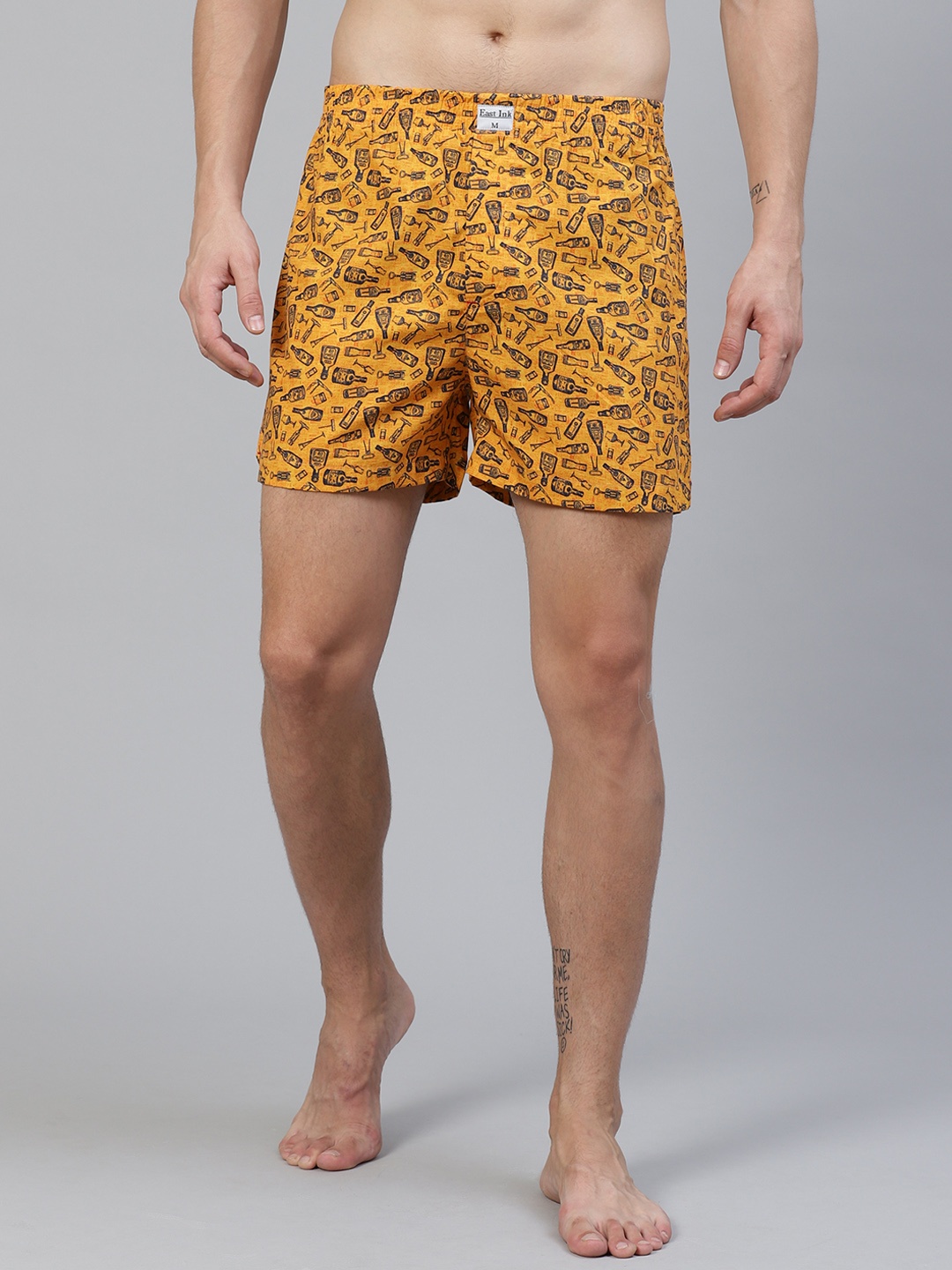 

East Ink Men Mustard Yellow & Black Quirky Print Pure Cotton Boxers EIBXCO022