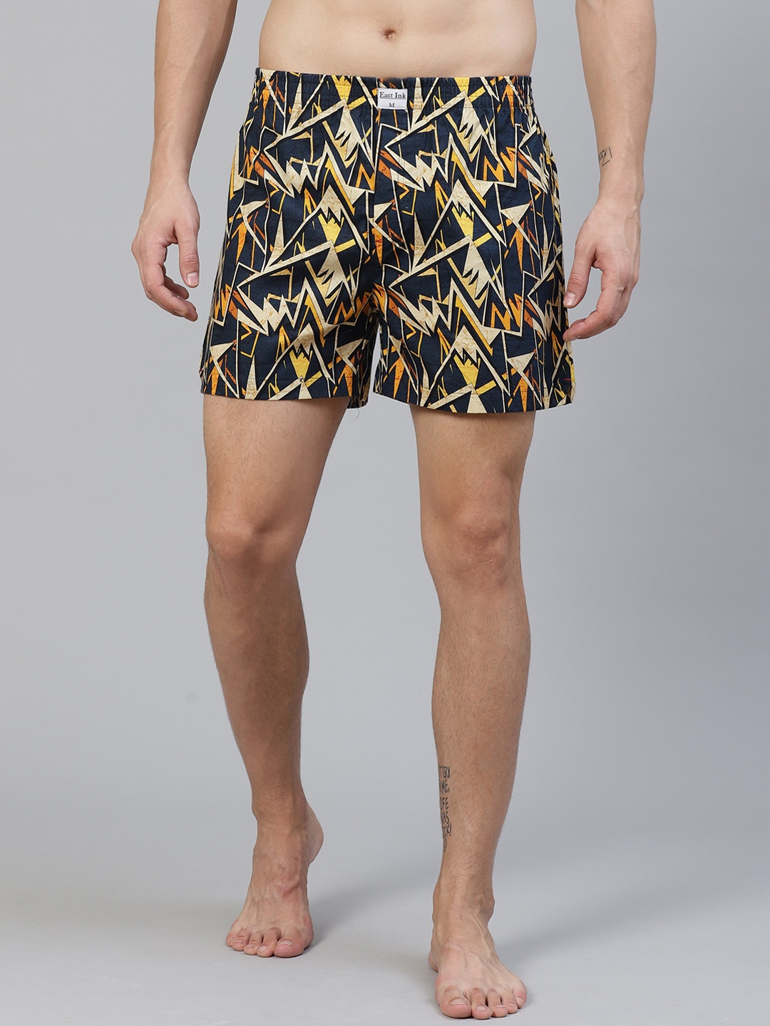 

East Ink Men Navy Blue & Yellow Printed Pure Cotton Boxers EIBXCO026