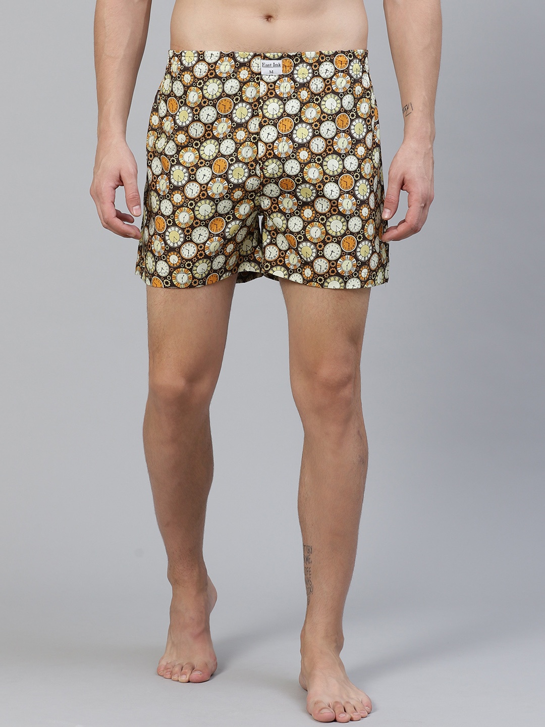 

East Ink Men Brown & Yellow Quirky Print Pure Cotton Boxers EIBXCO045