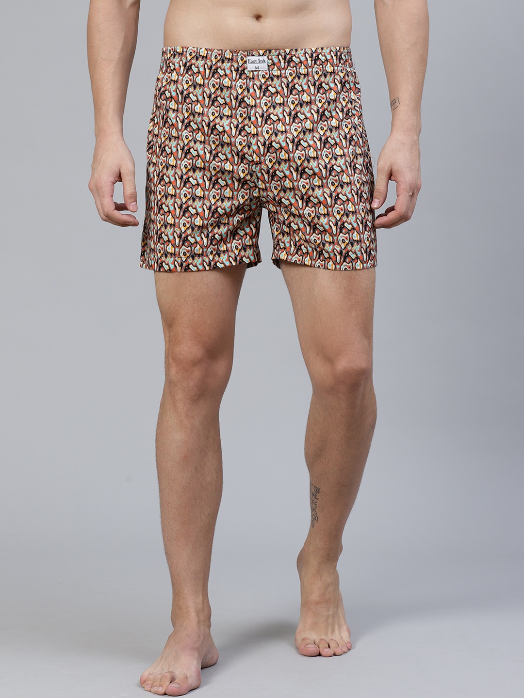 East Ink Men Orange & Grey Printed Pure Cotton Boxers EIBXCO063
