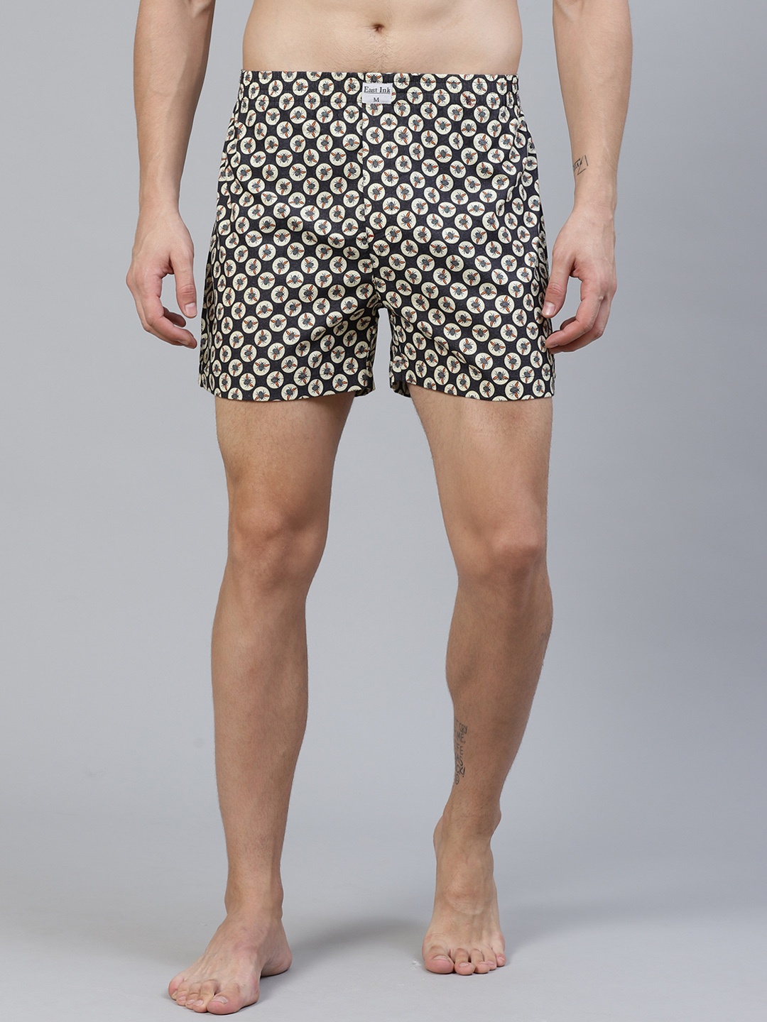 

East Ink Men Charcoal Grey & Cream-Coloured Printed Pure Cotton Boxers EIBXCO077