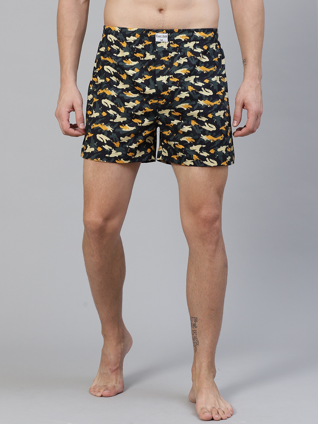

East Ink Men Black & Yellow Printed Pure Cotton Boxers EIBXCO003