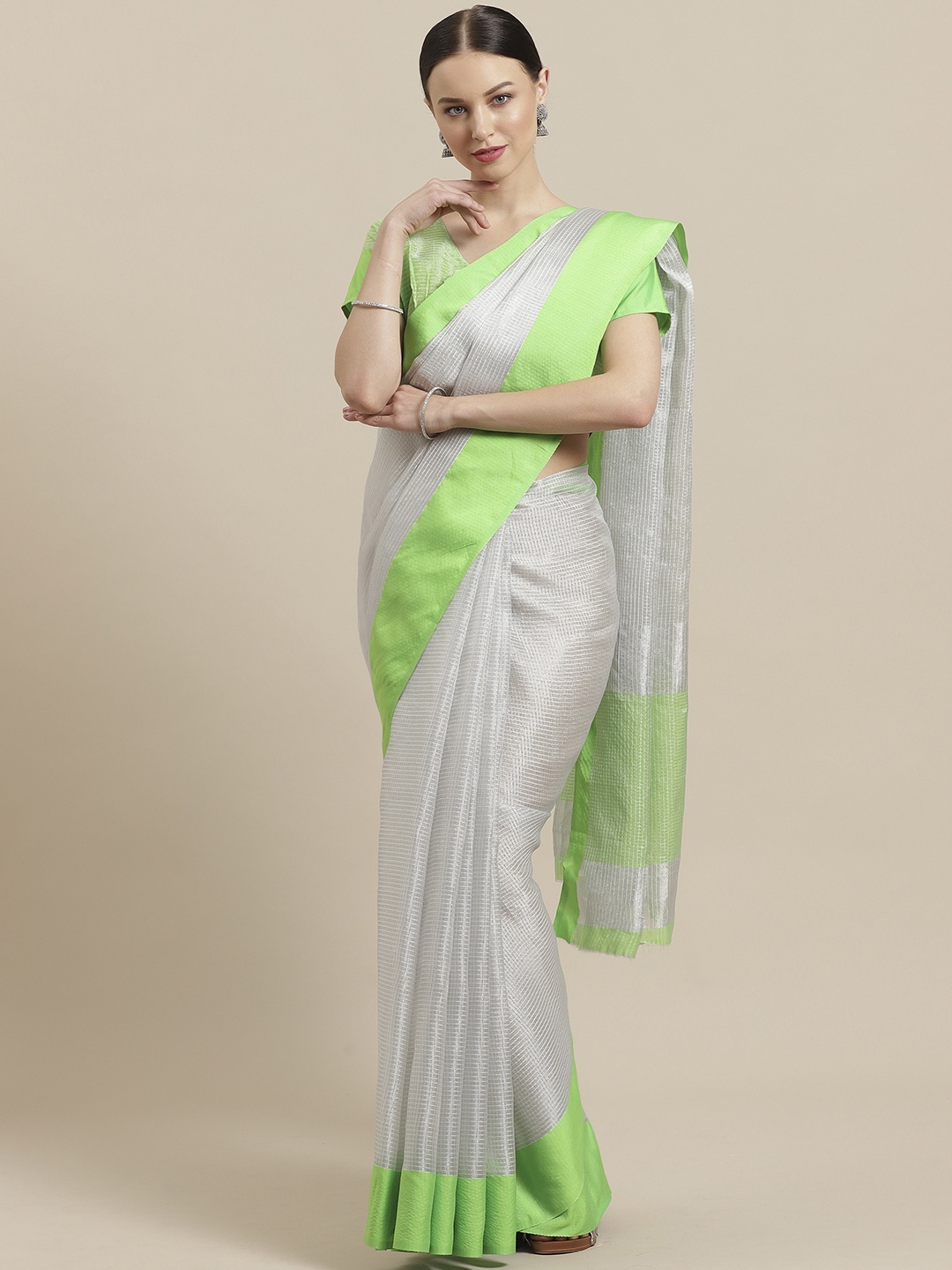 

Saree mall Silver Zari Self-Checked Saree