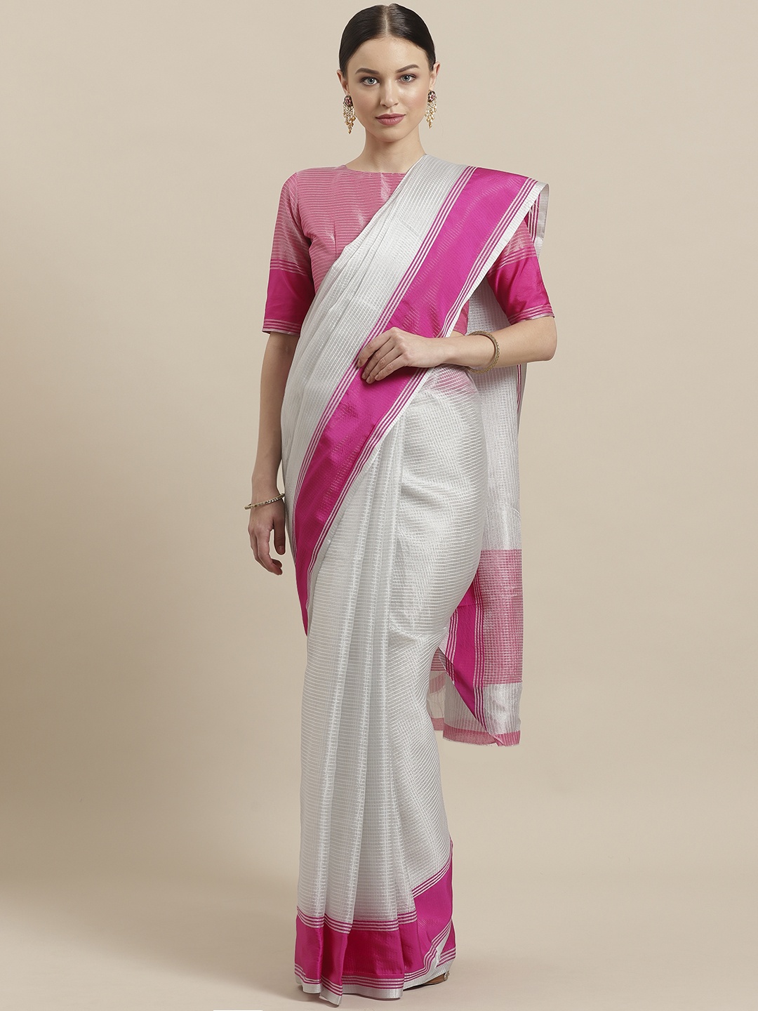 

Saree mall Silver Zari Self-Checked Saree