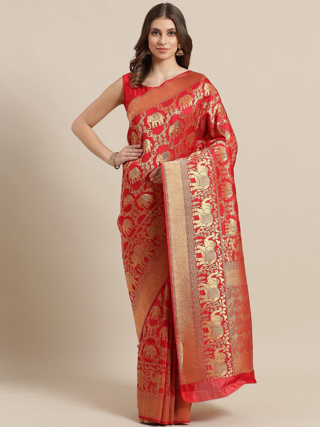 

Saree mall Red & Golden Woven Design Banarasi Saree
