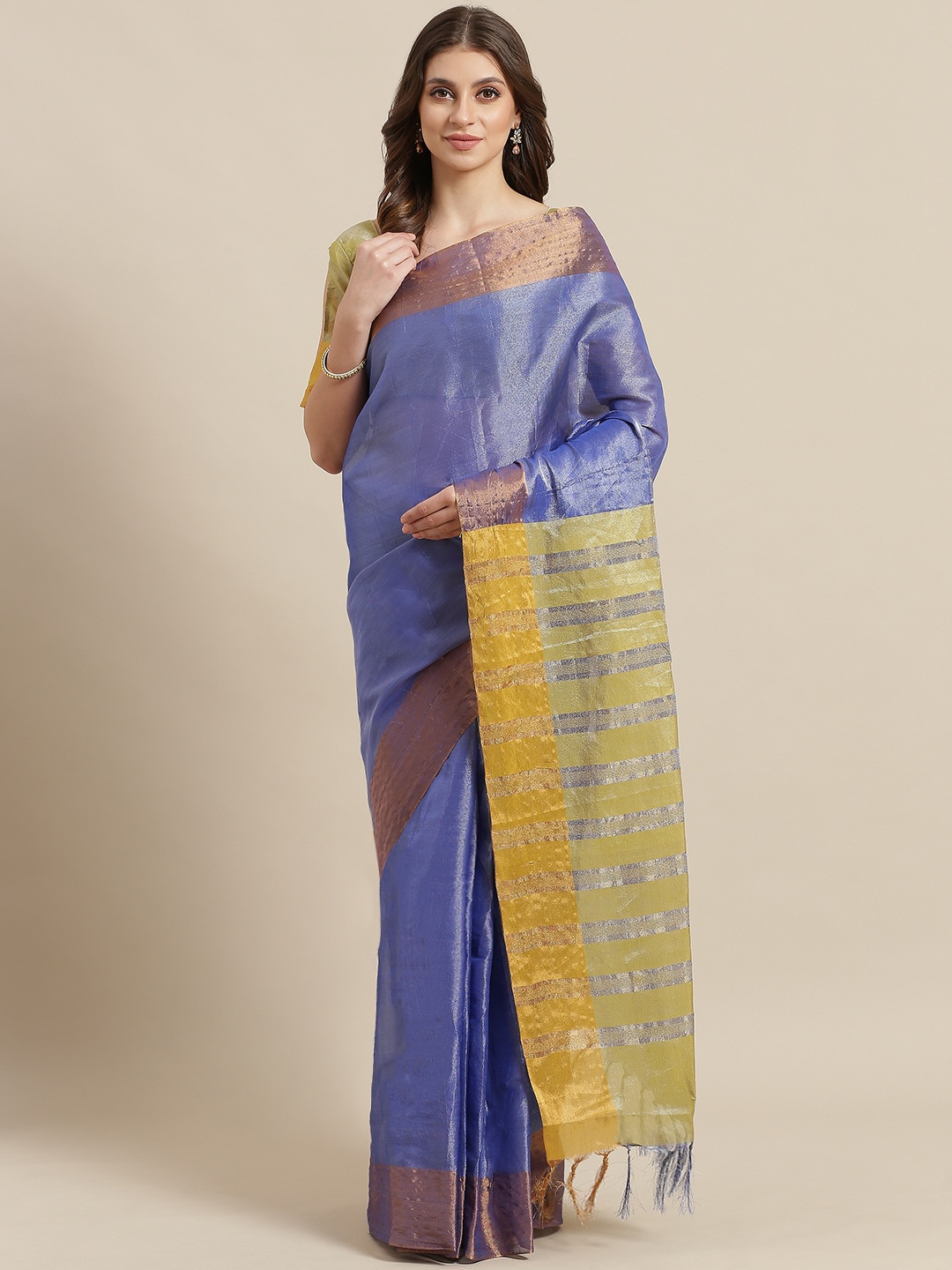 

Saree mall Blue Zari-Work Solid Saree