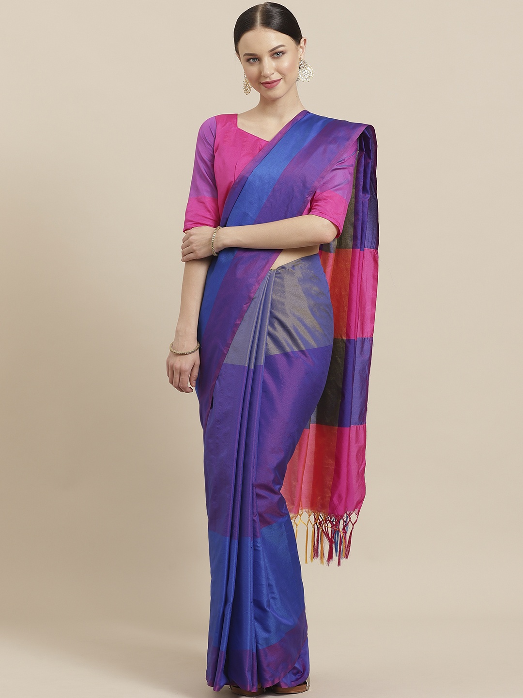 

Saree mall Blue & Purple Colourblocked Mangalagiri Saree
