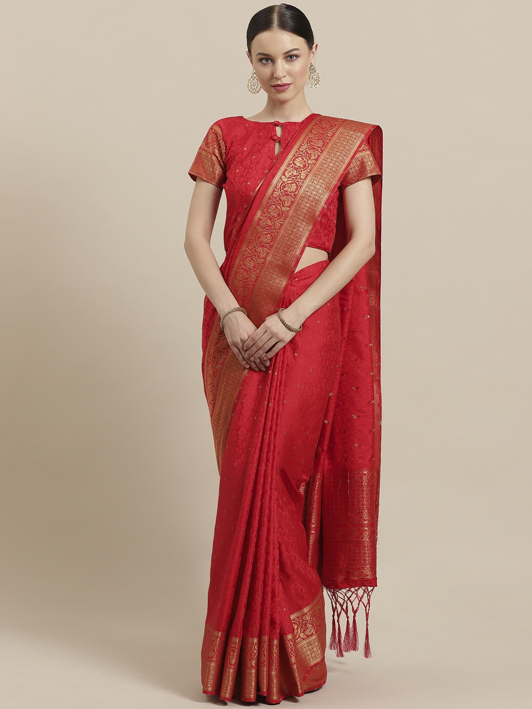 

Saree mall Red & Golden Woven Design Banarasi Saree