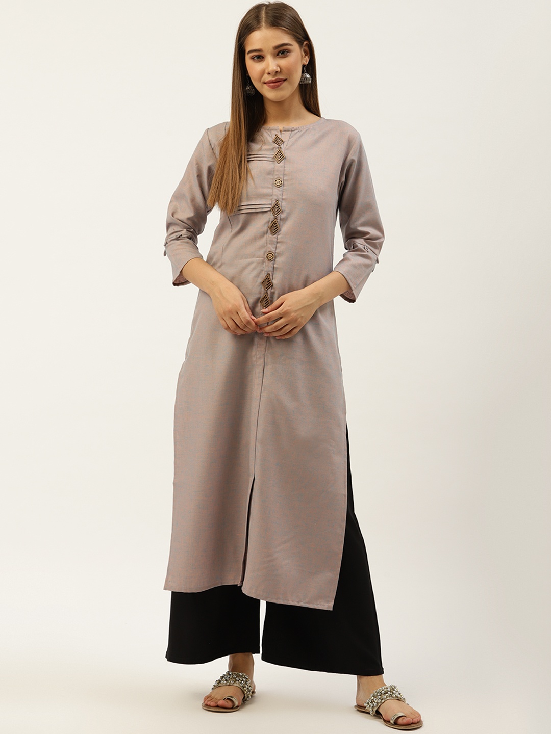 

Cottinfab Women Mauve Woven Design Straight Kurta