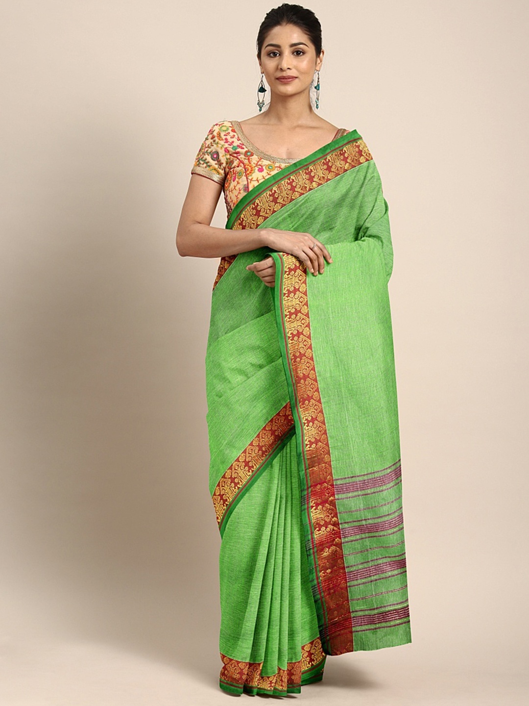 

Pavechas Green Pure Cotton Solid Venkatgiri Saree