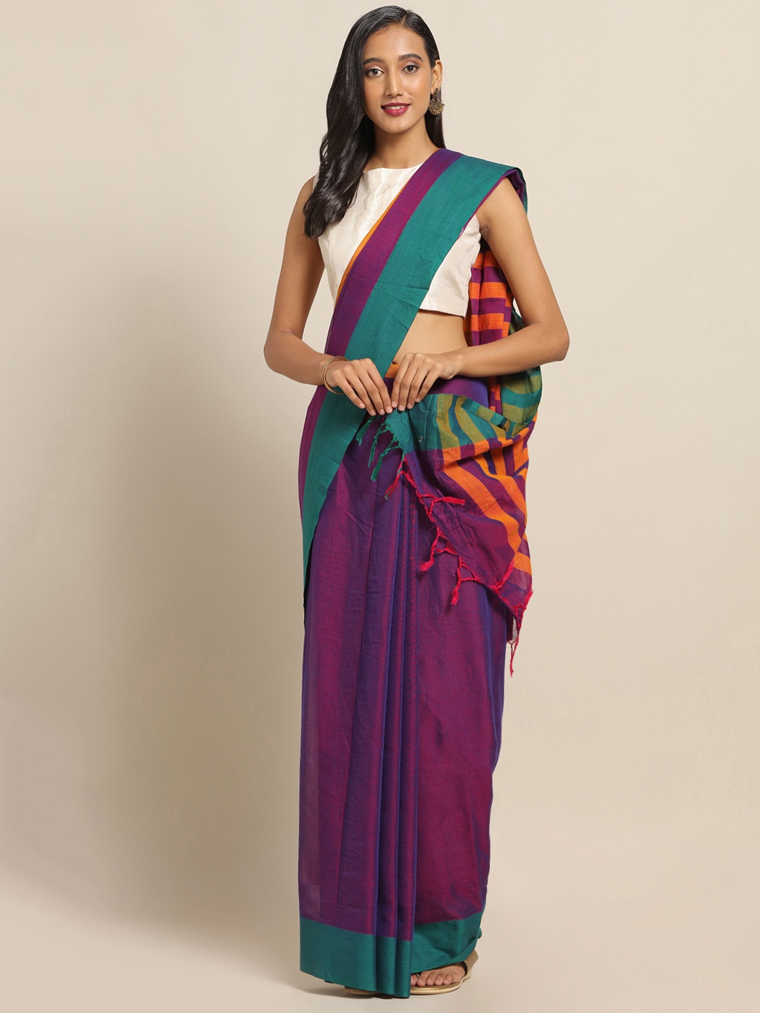 

SALWAR STUDIO Purple Solid Pure Cotton Saree