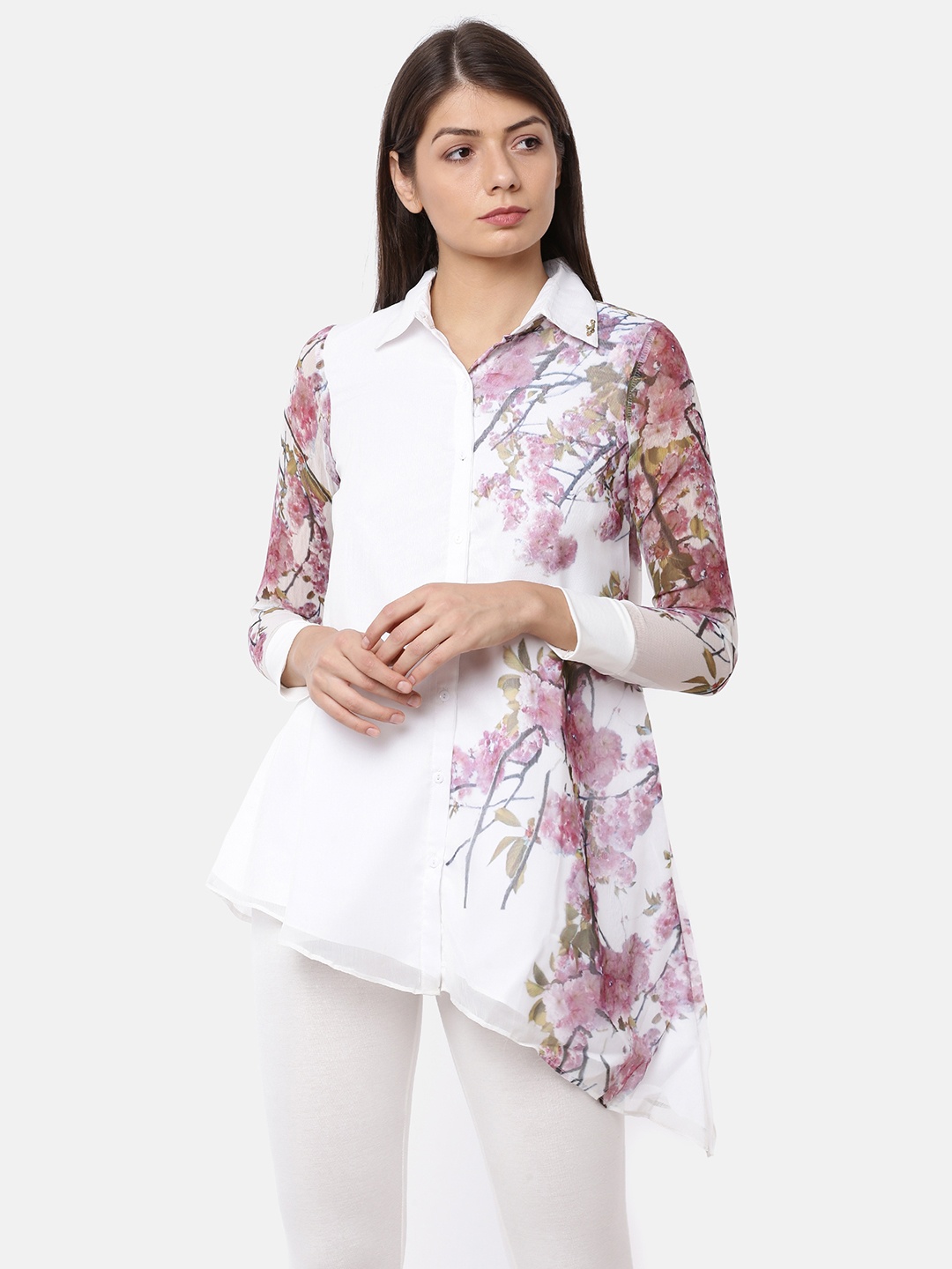 

Ira Soleil Women White Printed Shirt Style Top