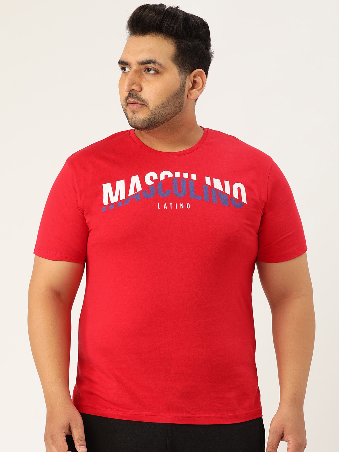 

Masculino Latino Men Red Printed Round Neck Plus Size Gym Pure Cotton T-shirt