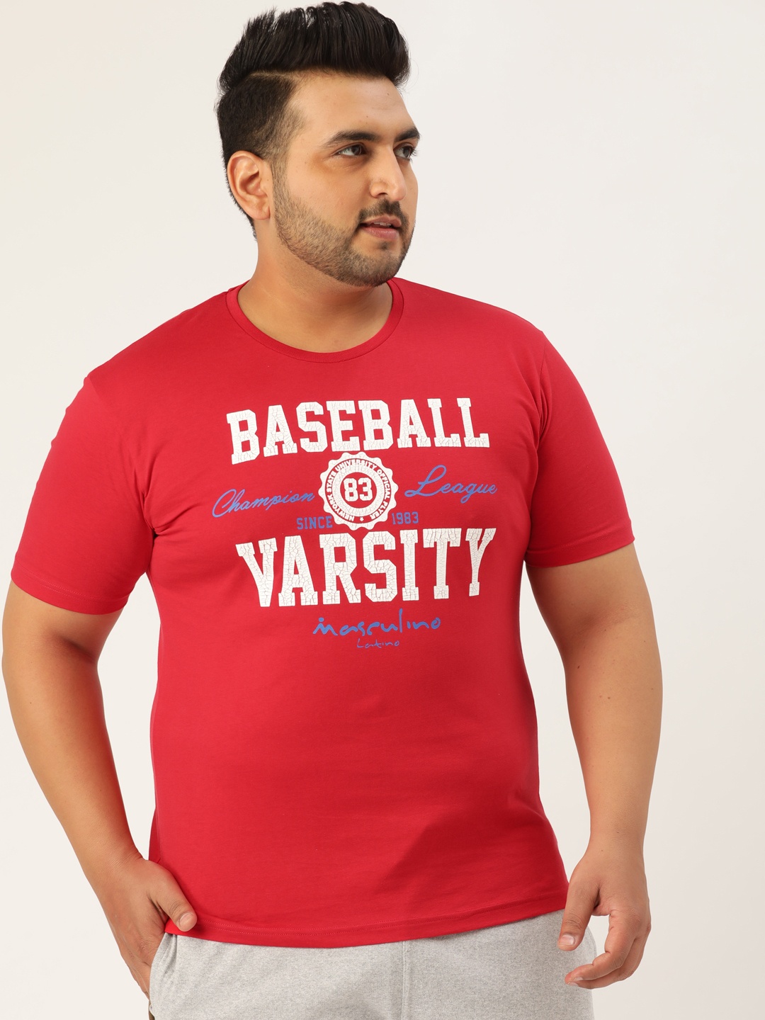 

Masculino Latino Men Red Printed Round Neck Pure Cotton T-shirt