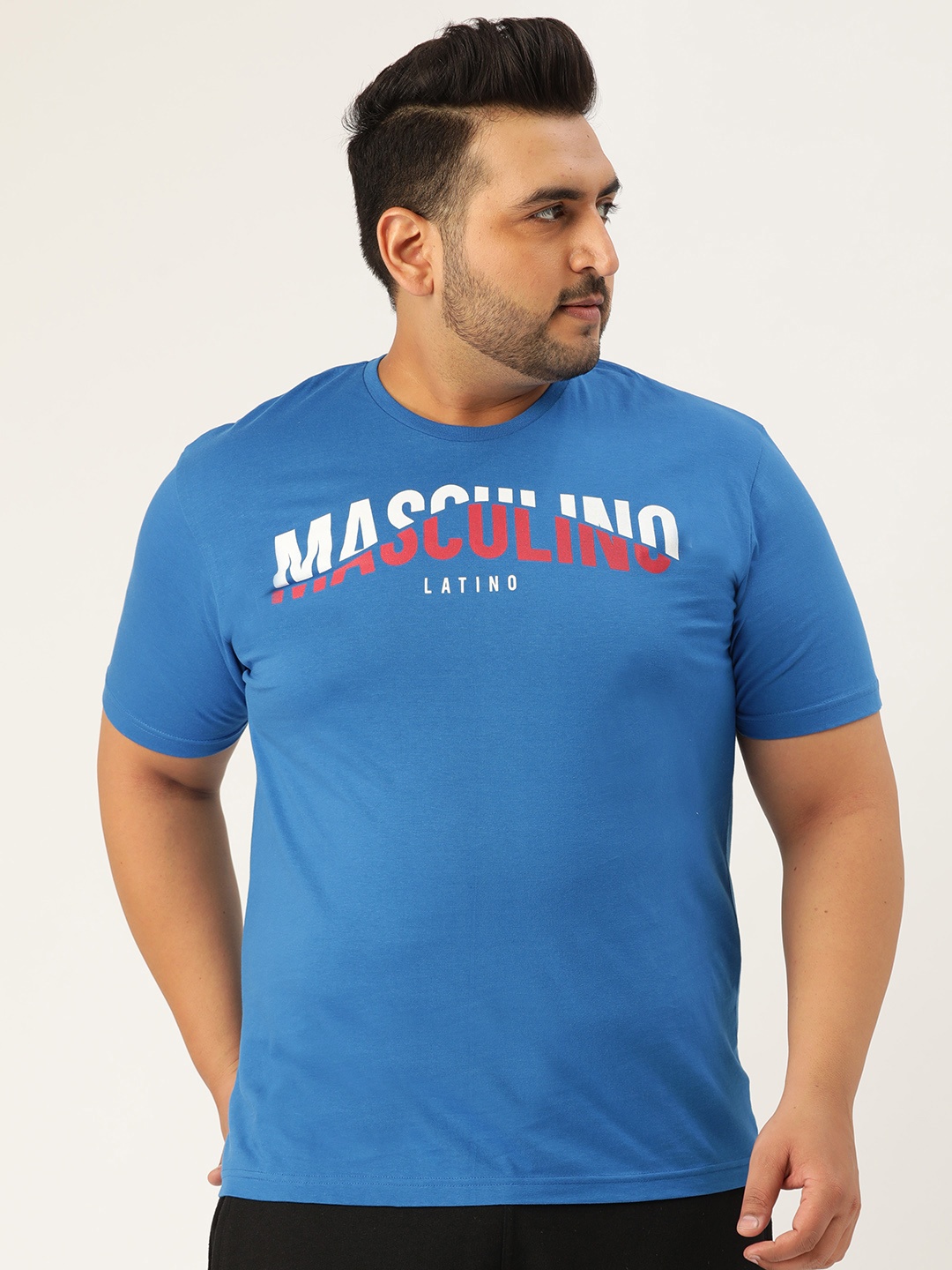 

Masculino Latino Men Blue Printed Round Neck Plus Size Gym Pure Cotton T-shirt