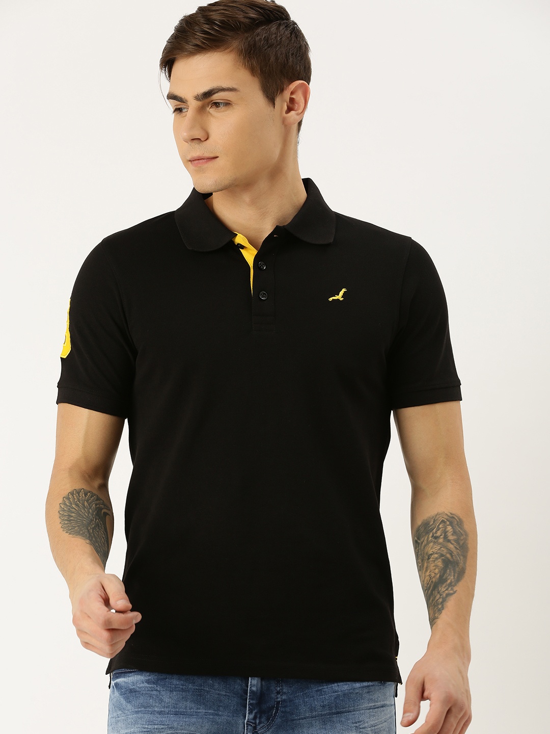 

American Crew Men Black Solid Polo Collar T-shirt