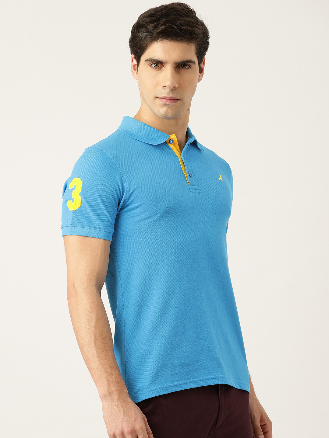 

American Crew Men Blue Solid Polo Collar T-shirt