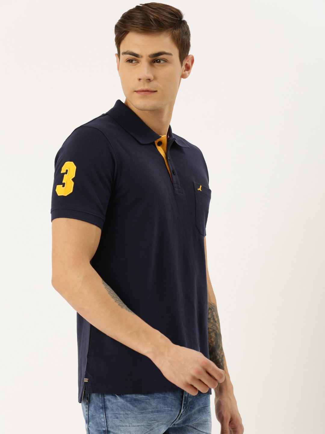 

American Crew Men Navy Blue Solid Polo Collar T-shirt