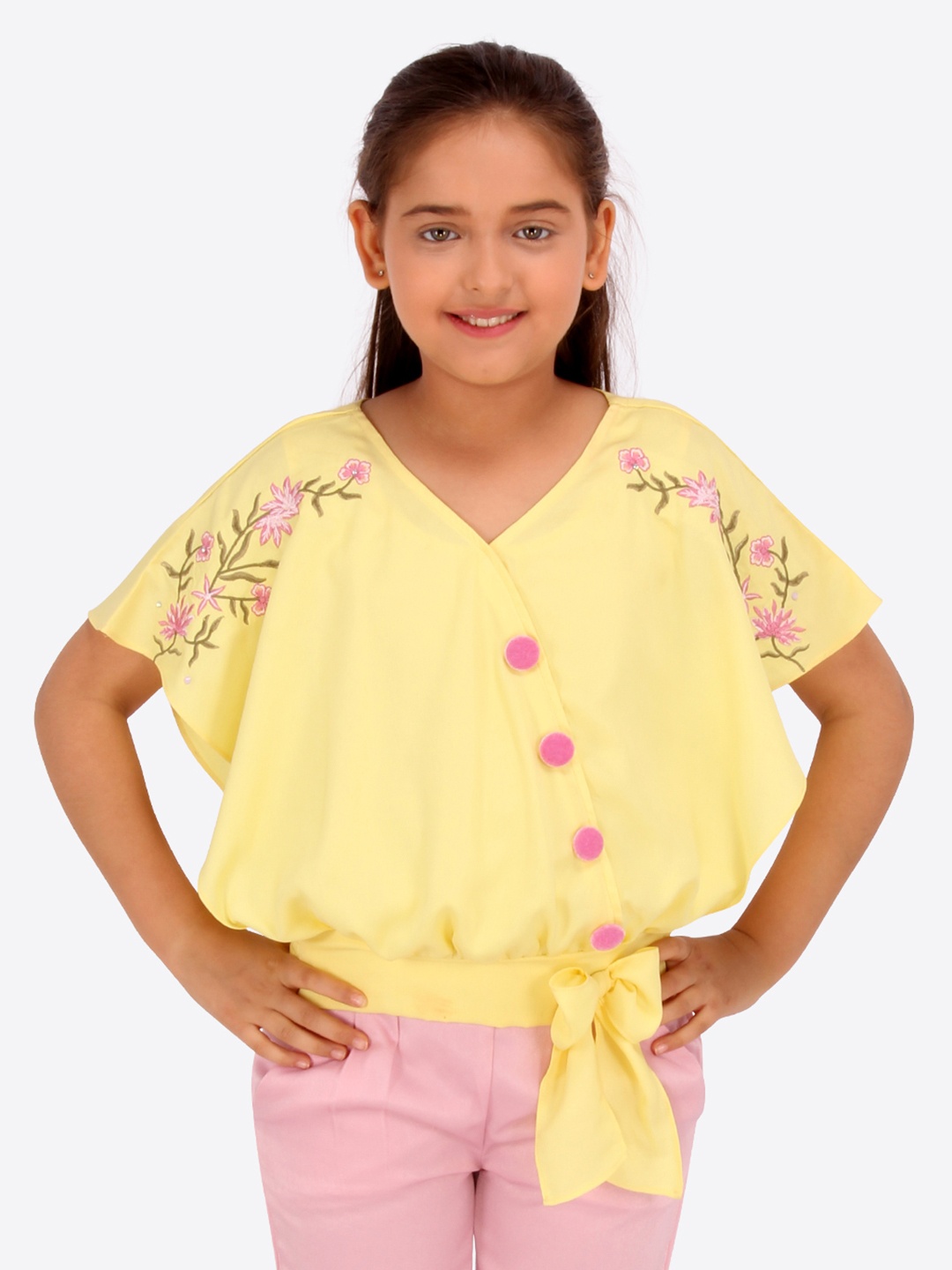 

CUTECUMBER Girls Yellow Printed Blouson Top