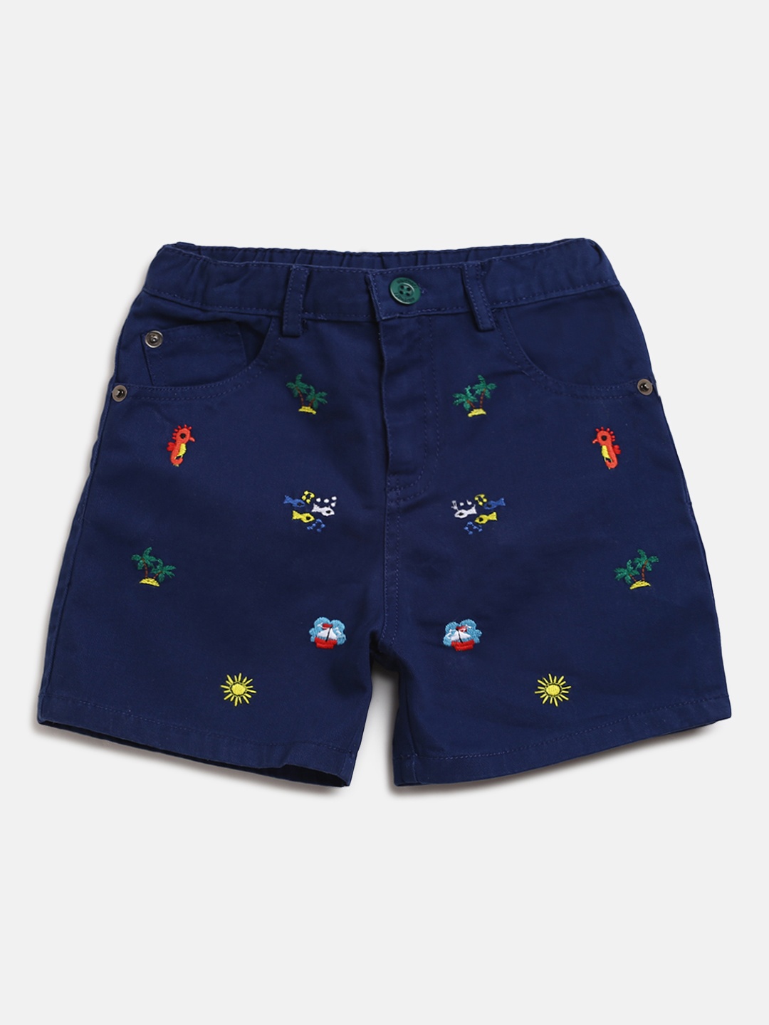 

Nauti Nati Boys Navy Blue Embroidered Regular Fit Regular Shorts