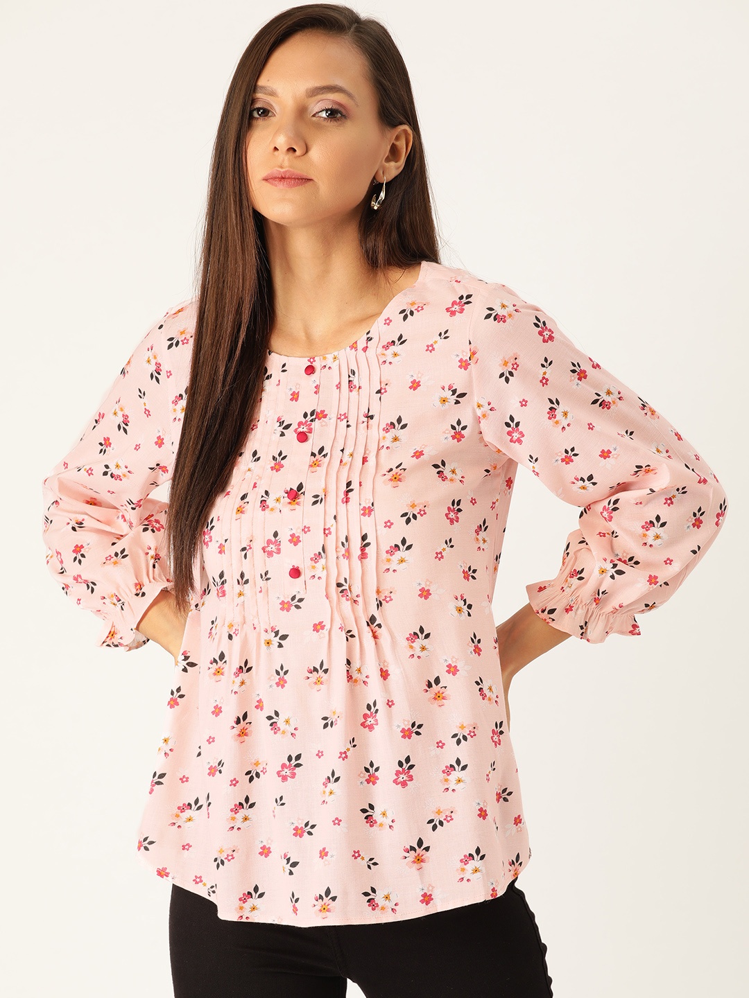 

Antheaa Women Pink Floral Print Pure Cotton Top