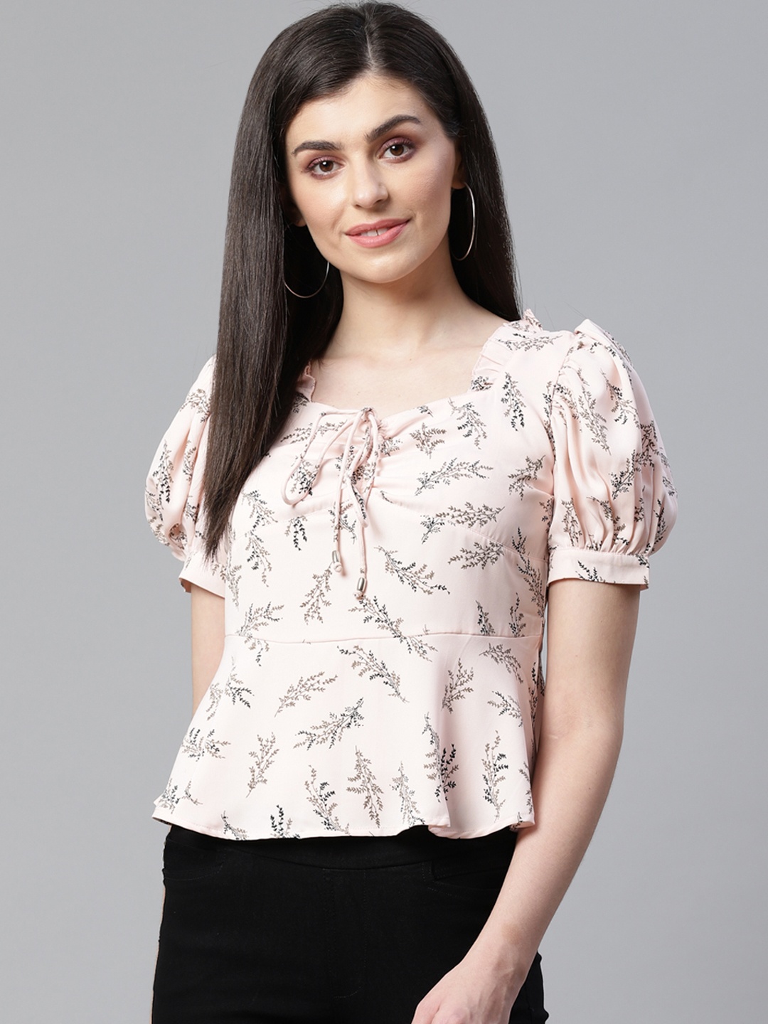 

STREET 9 Women Pink & Black Floral Print A-Line Top