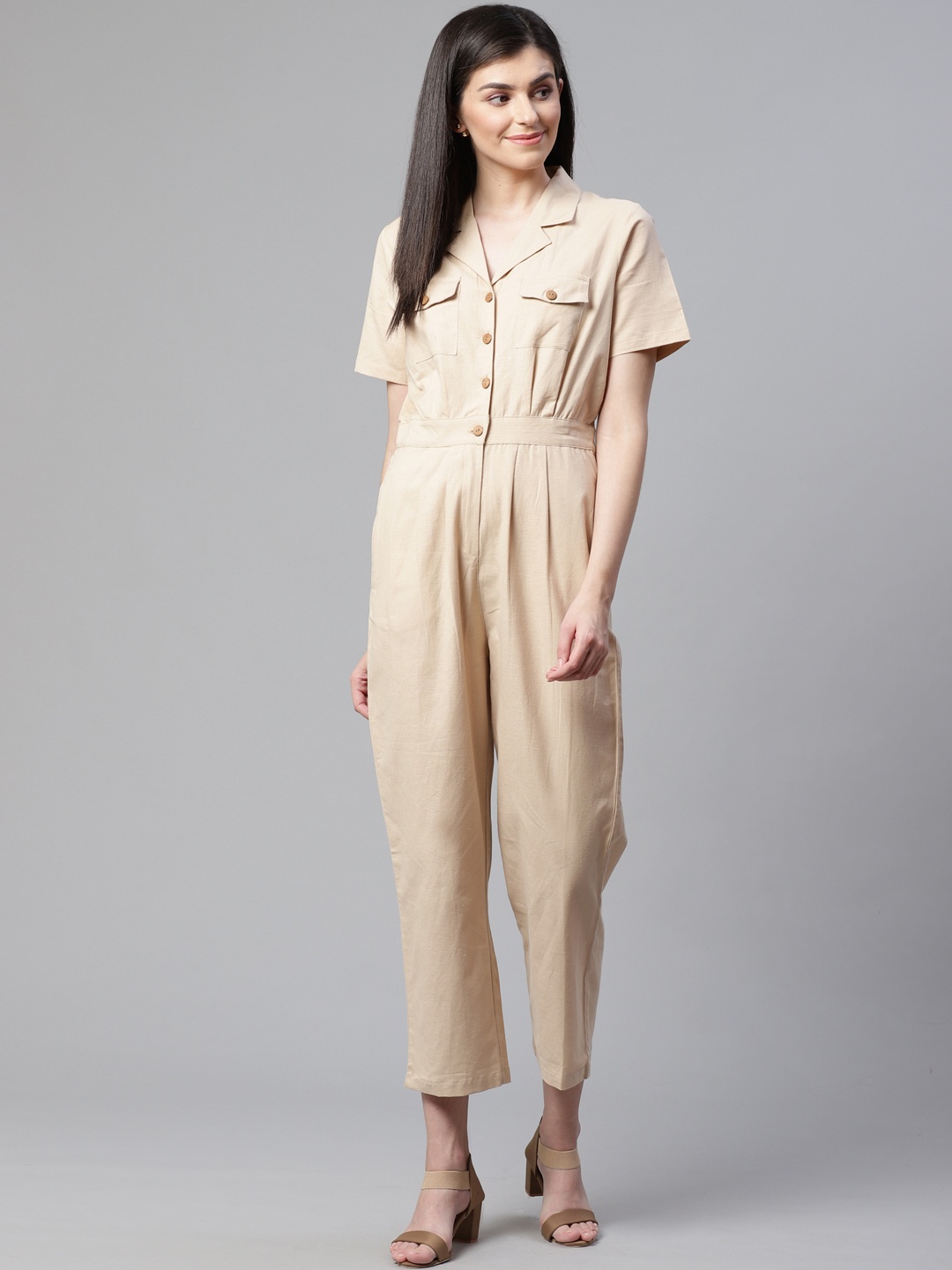 

STREET 9 Women Beige Solid Basic Jumpsuit