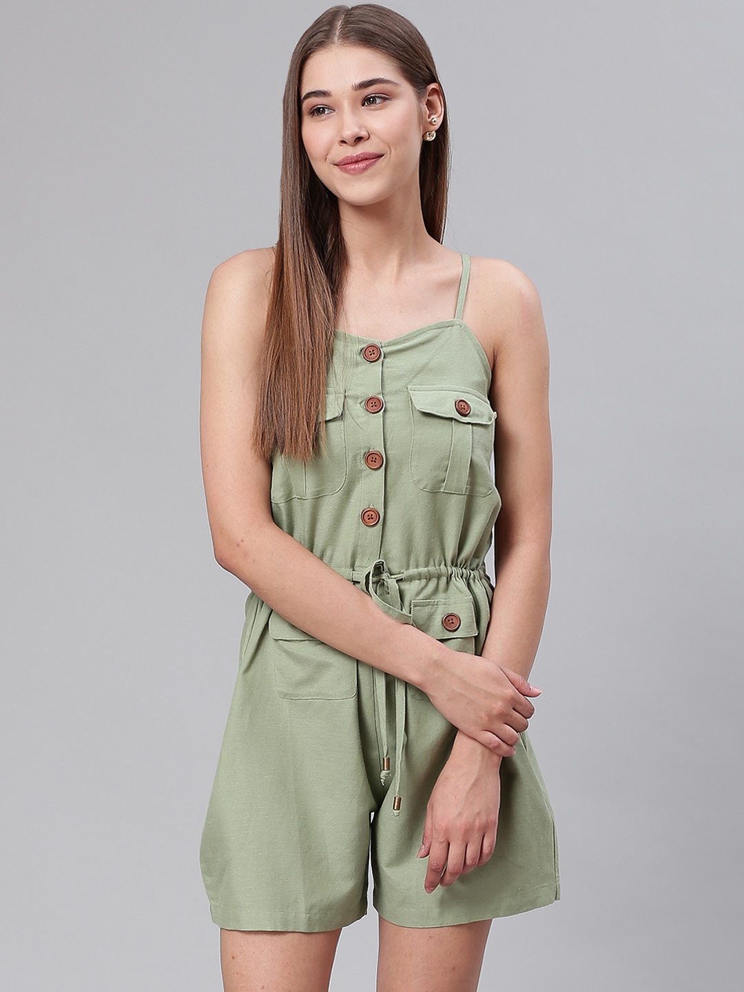 

STREET 9 Women Green Solid Playsuit
