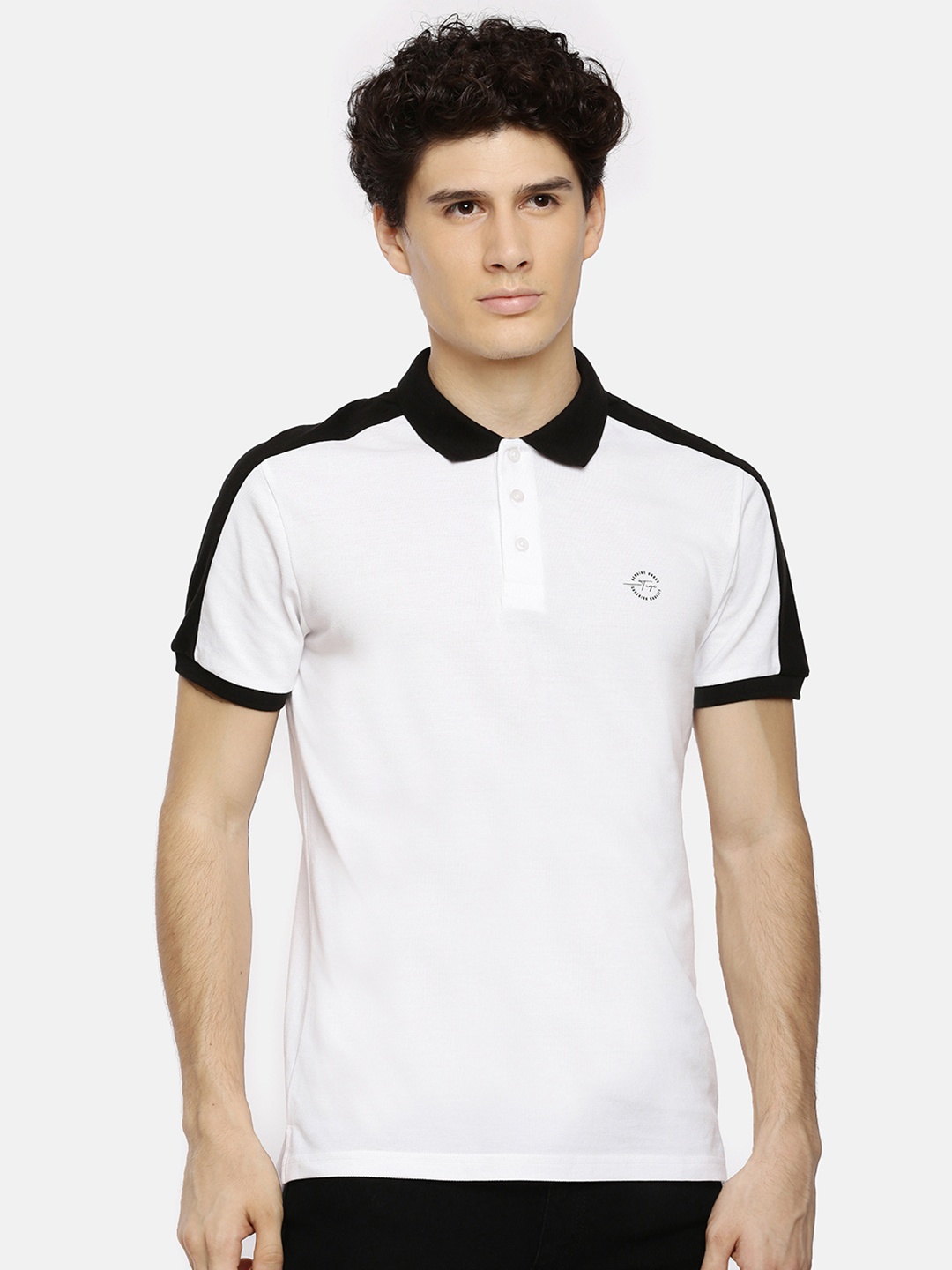 

The Indian Garage Co Men White & Black Colourblocked Polo Collar T-shirt