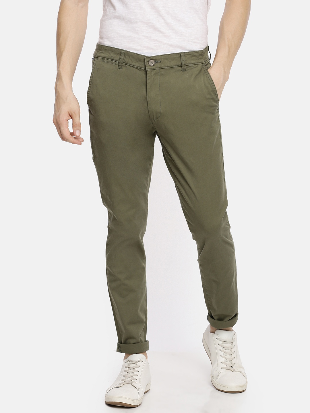 

The Indian Garage Co Men Olive Green Slim Fit Solid Chinos