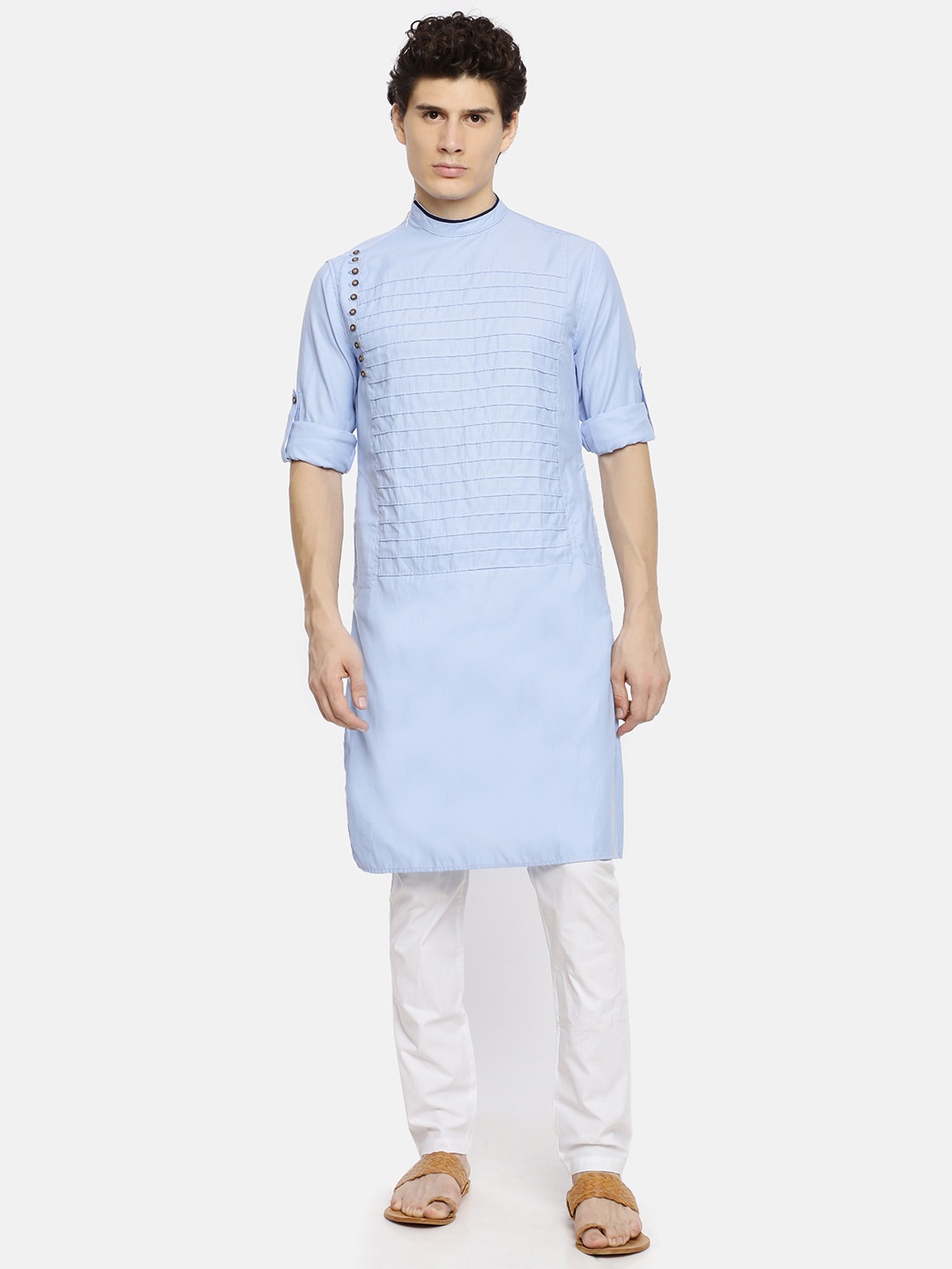 

Freehand Men Blue Solid Straight Kurta