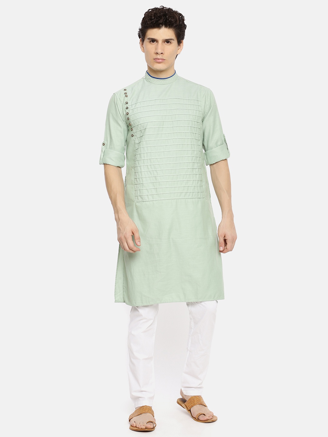 

Freehand Men Green Solid Straight Kurta