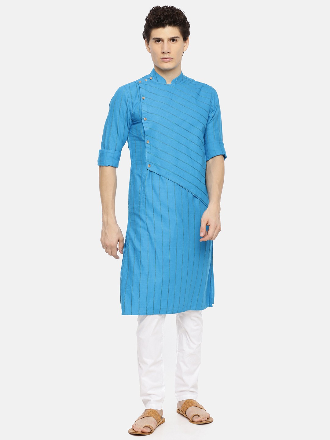 

Freehand Men Blue Striped Straight Kurta