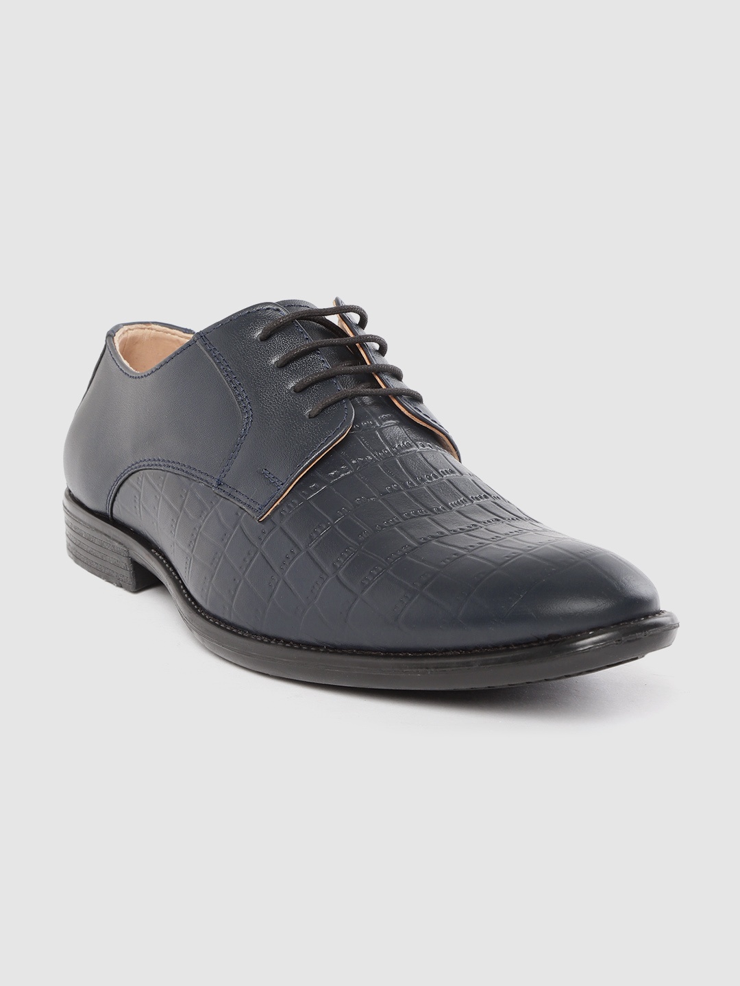 

LOUIS STITCH Men Navy Blue Croc Textured Handmade Leather Formal Derbys