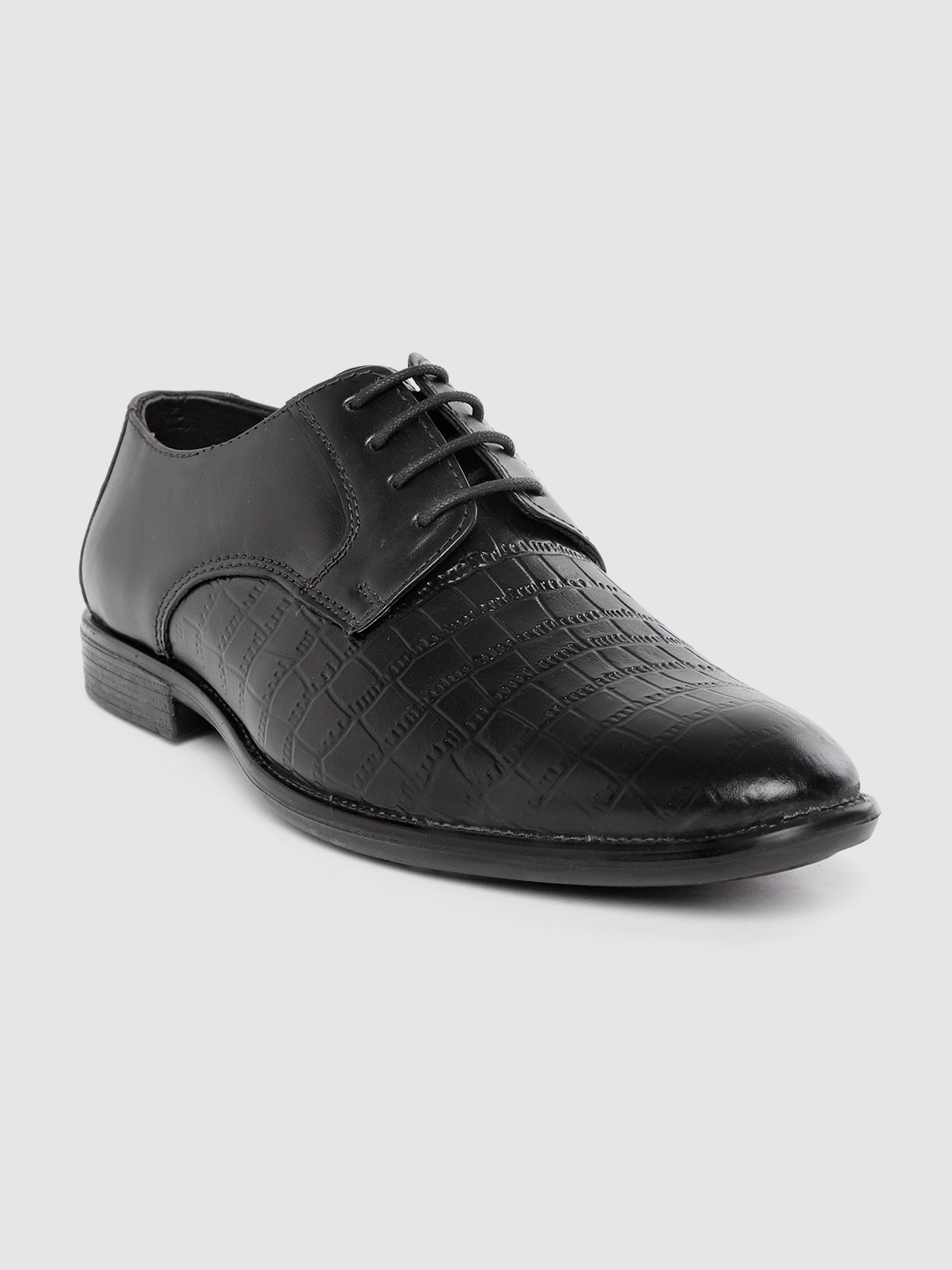 

LOUIS STITCH Men Black Croc-Textured Handcrafted Leather Formal Derbys