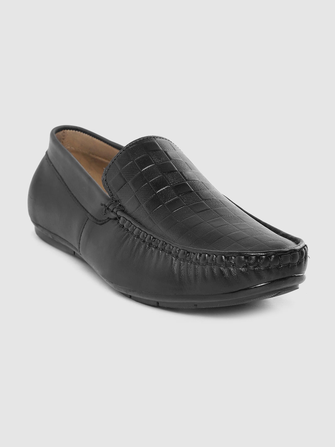 

LOUIS STITCH Men Black Textured Handmade Leather Loafers