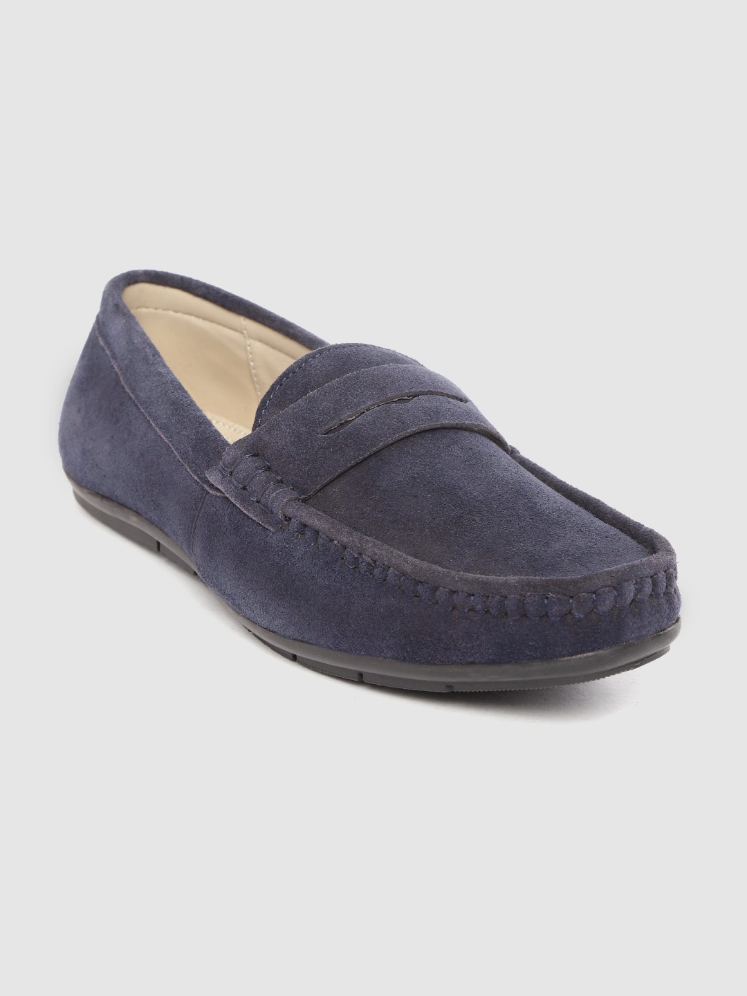 

LOUIS STITCH Men Classic Handmade Suede Driving Loafers, Navy blue